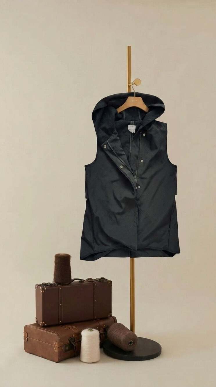 DKNY Women's Black Hooded Full-Zip Sleeveless Utility Vest